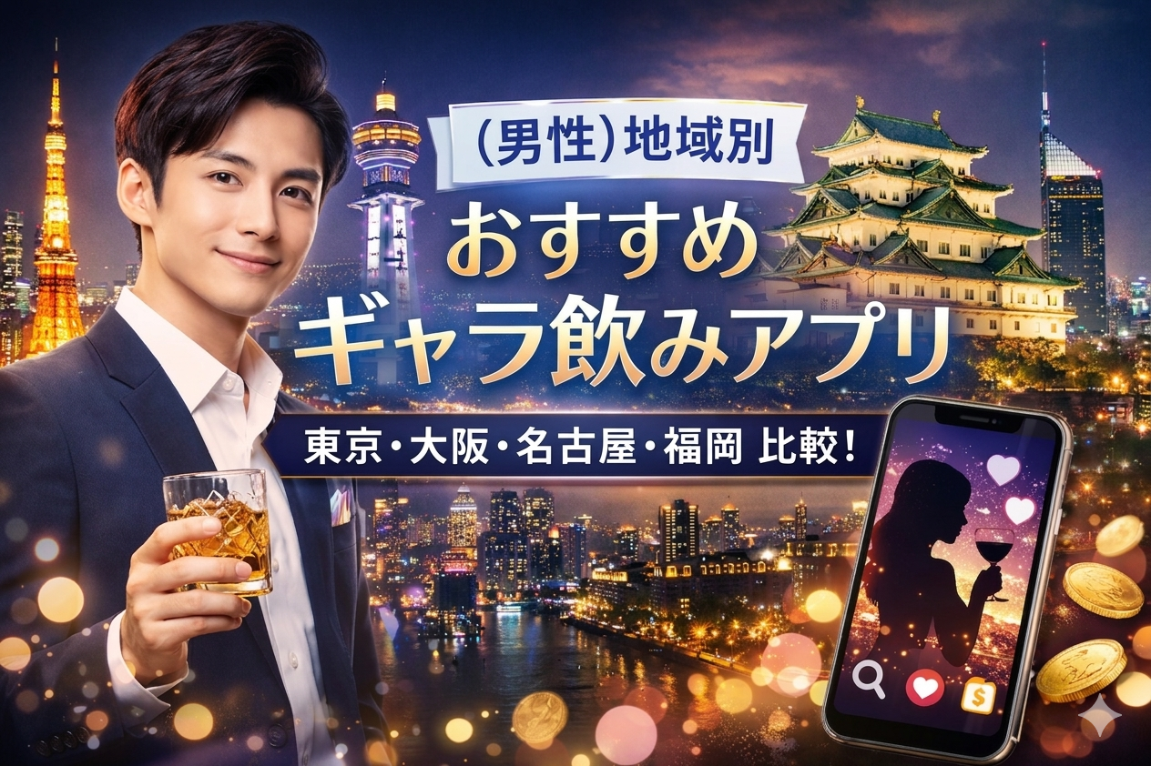 【男性】地域別おすすめギャラ飲みアプリ｜東京・大阪・名古屋・福岡で使いやすいサービスを比較